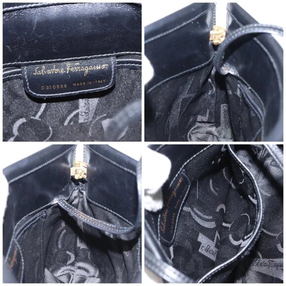 Salvatore Ferragamo Vala Shoulder Bag Leather Black Gold Auth - Picture 15 of 16